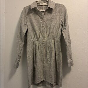 L'Academie gray linen-blend button-down shirt dress